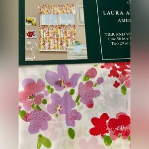 Laura Ashley Amelie Tier Valance Curtain Set 3 Piece